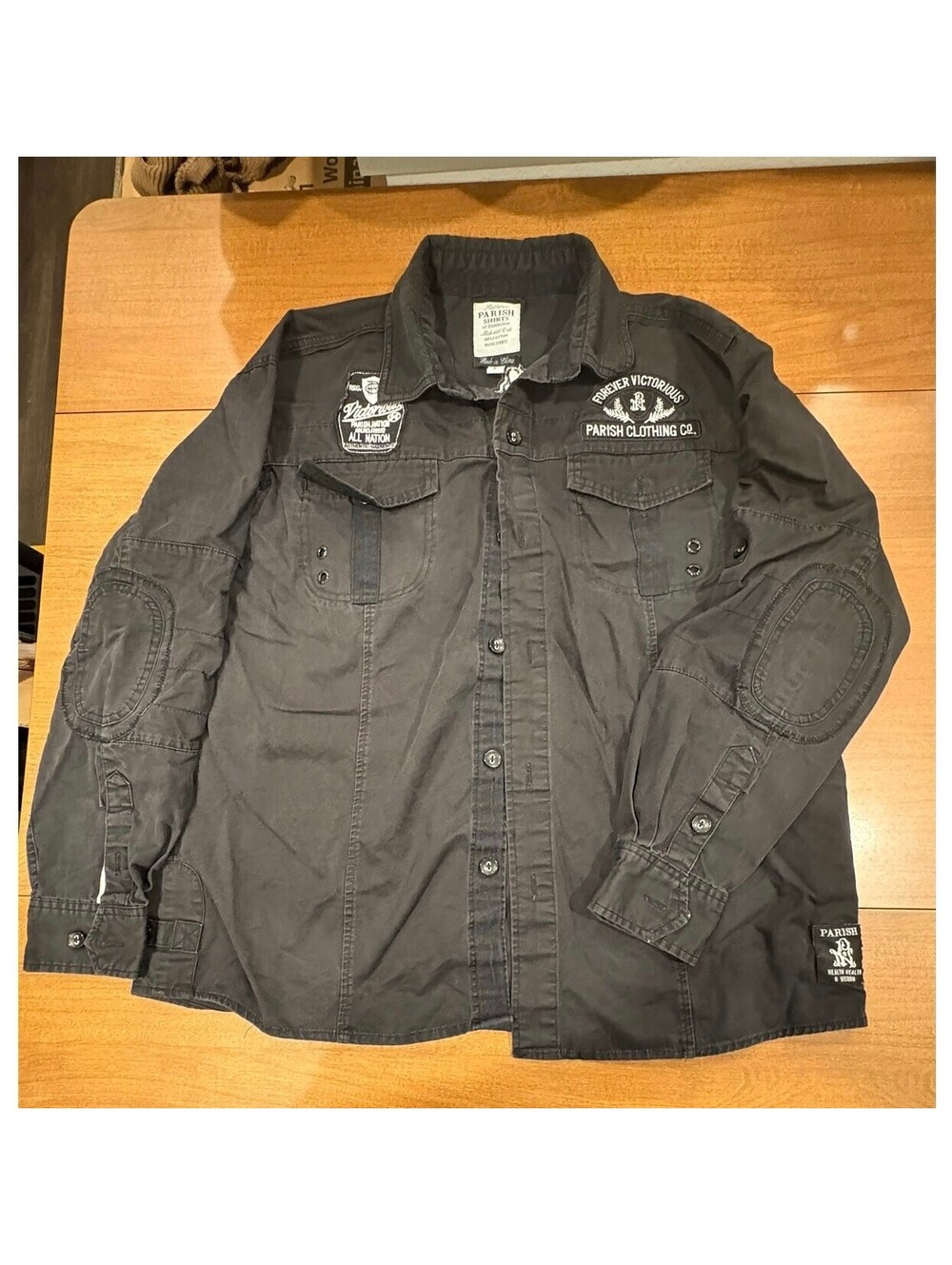 Parish Nation Black Button-Up Shirt Jacket Large Cotton